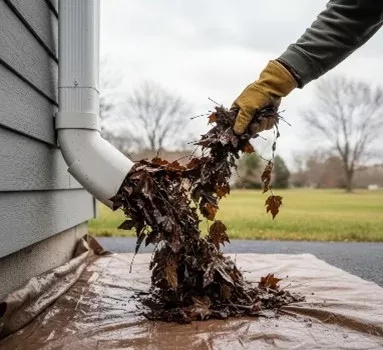 Čištění ucpaného okapu od listí